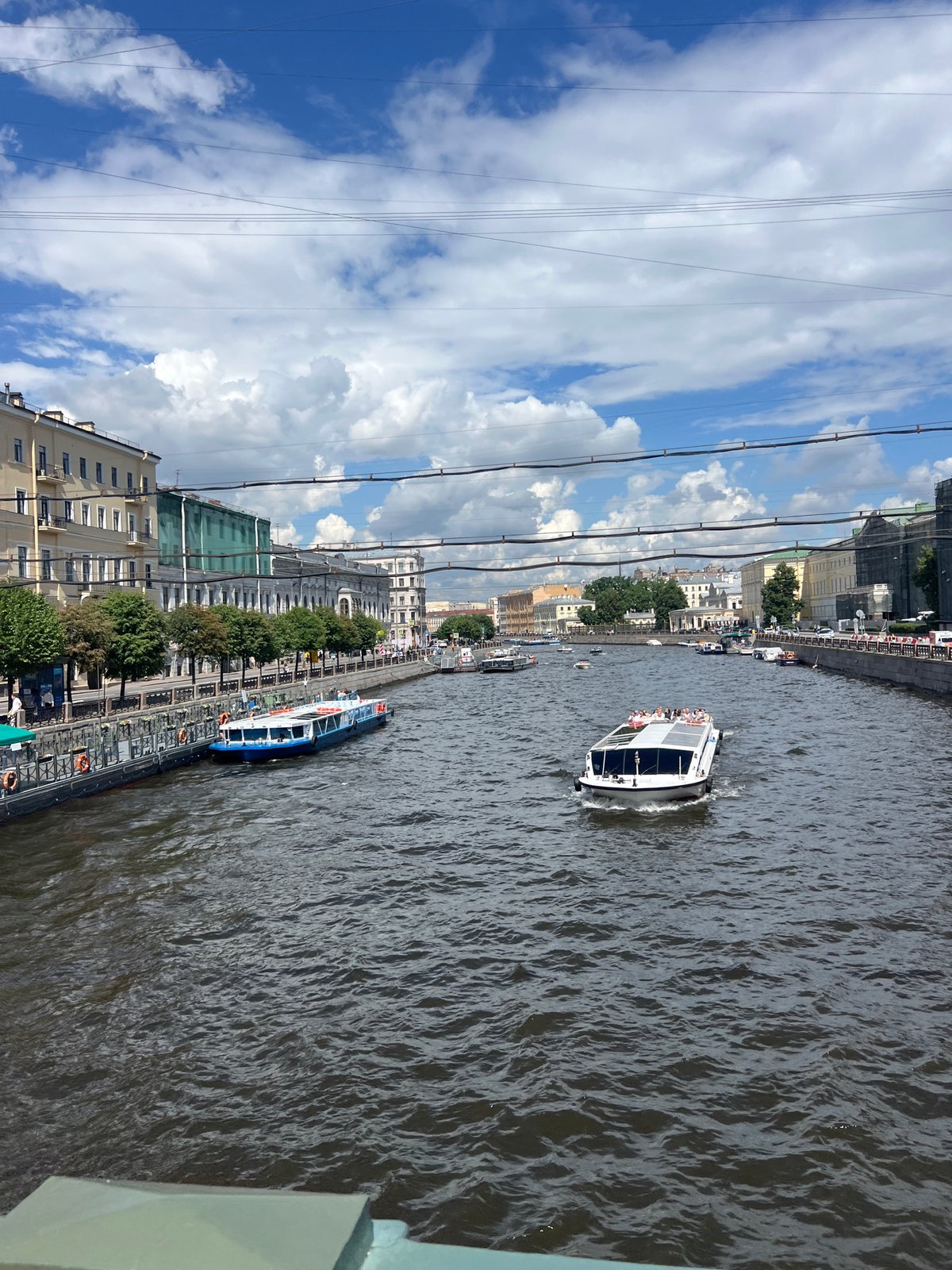 Griboyedov Canal on a bright overcast day in St. Petersburg