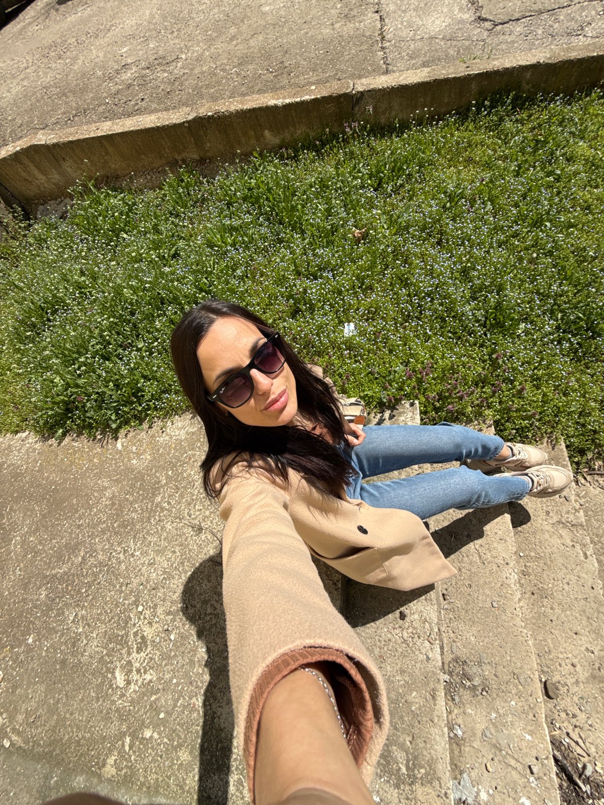Woman captures spring morning selfies in Pleven, Bulgaria