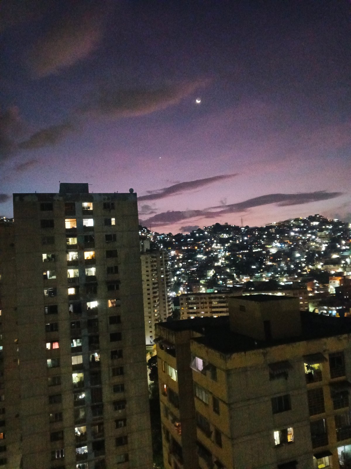 Evening cityscape and cat grooming captured by witness