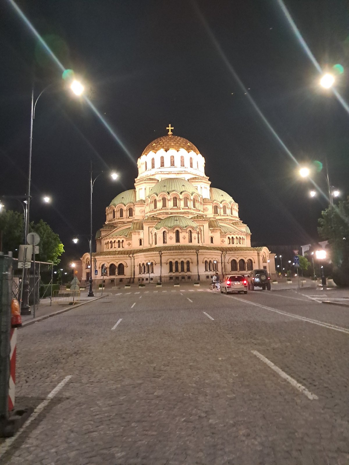 Alexander Nevsky Cathedral illuminated at night in Sofia