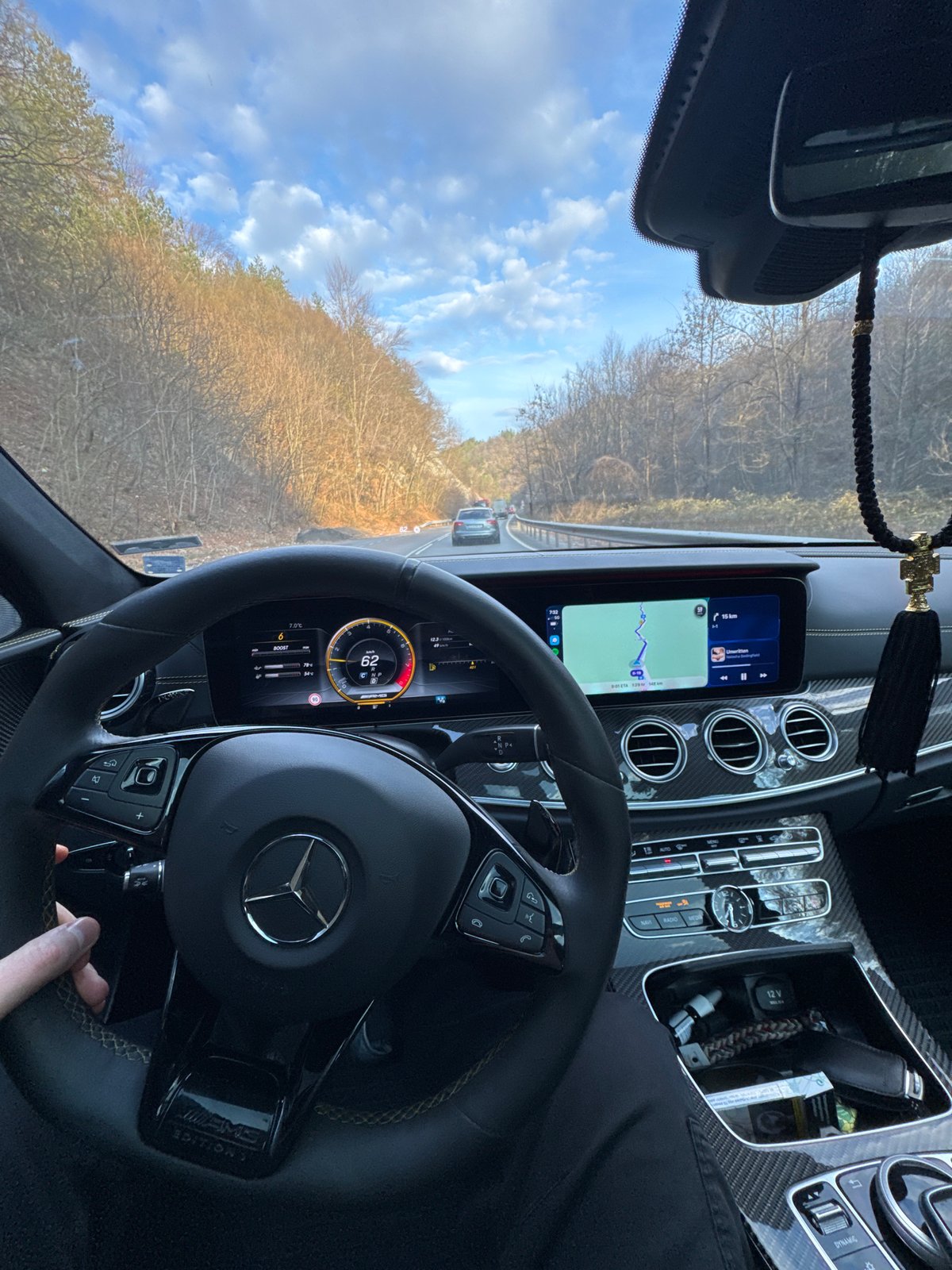 Driver travels highway in Mercedes AMG in Bulgaria