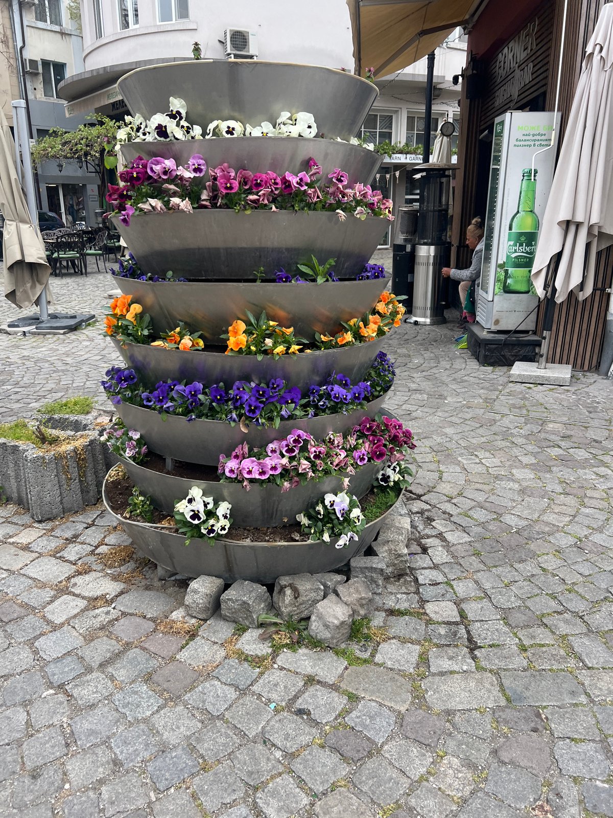 Morning scenes captured from Plovdiv's historic cobblestone dining district