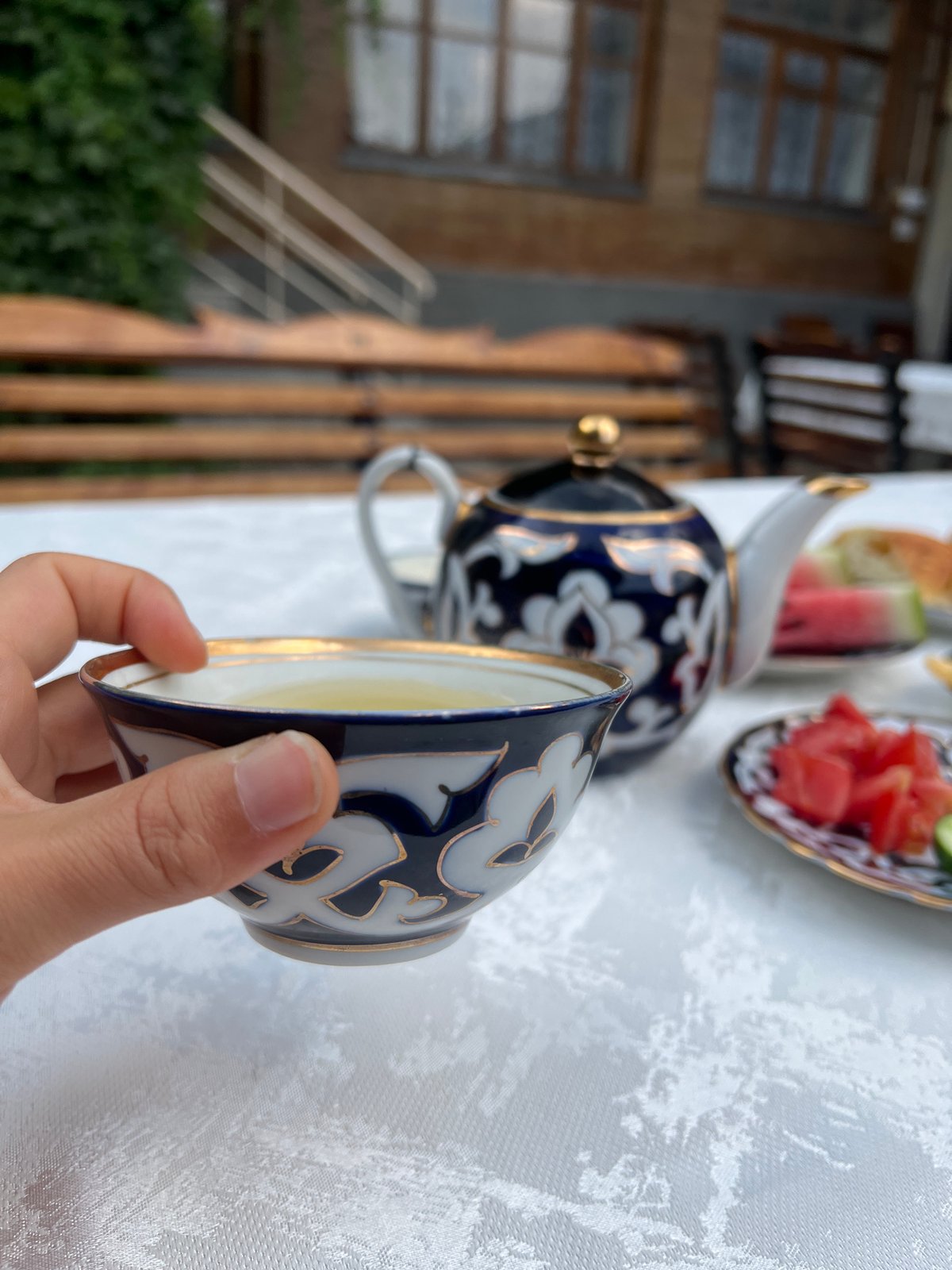 Summer breakfast at a traditional Tashkent courtyard café