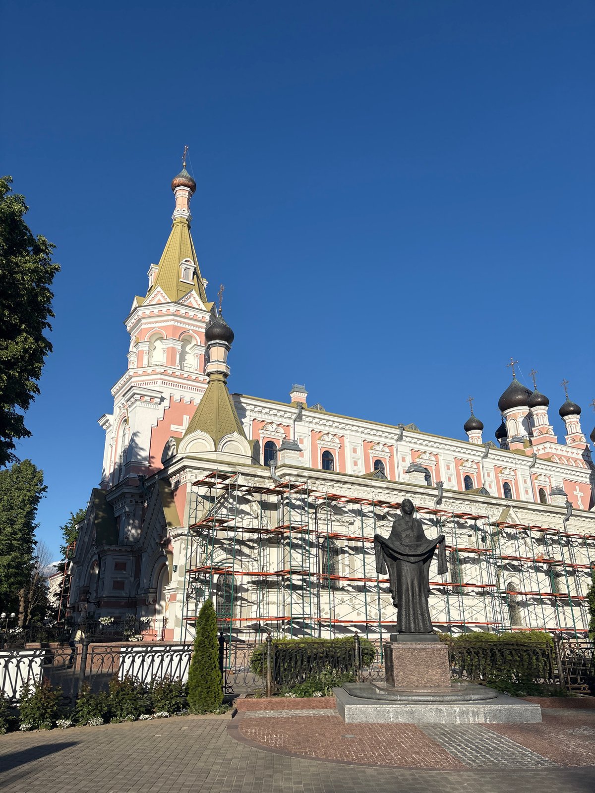 Tourist documents historic Hrodna architecture and streetscapes