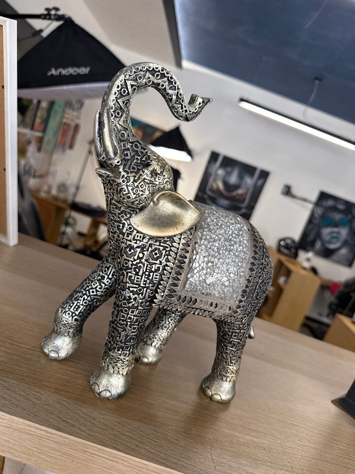Artist workspace documented in Sofia featuring skull-themed artwork