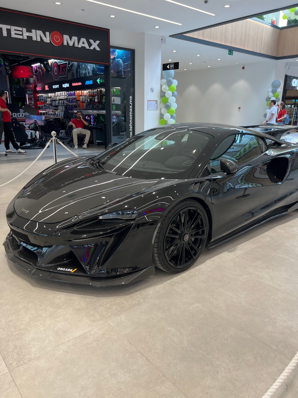 Luxury sports cars exhibited in Montenegro retail space