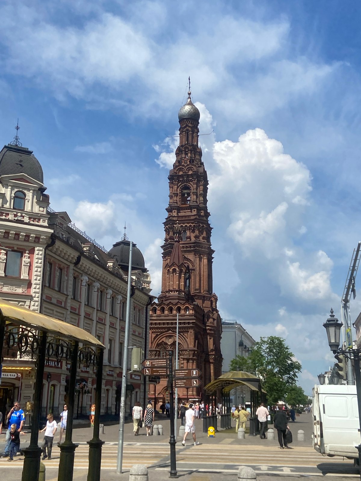 Street musician performs near fountain in historic Kazan center