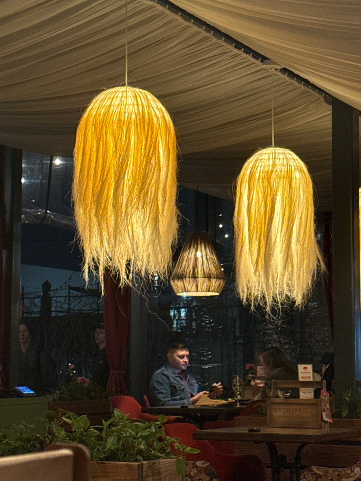 Everyday scenes captured in Perm: interior lamps, parked motorcycle