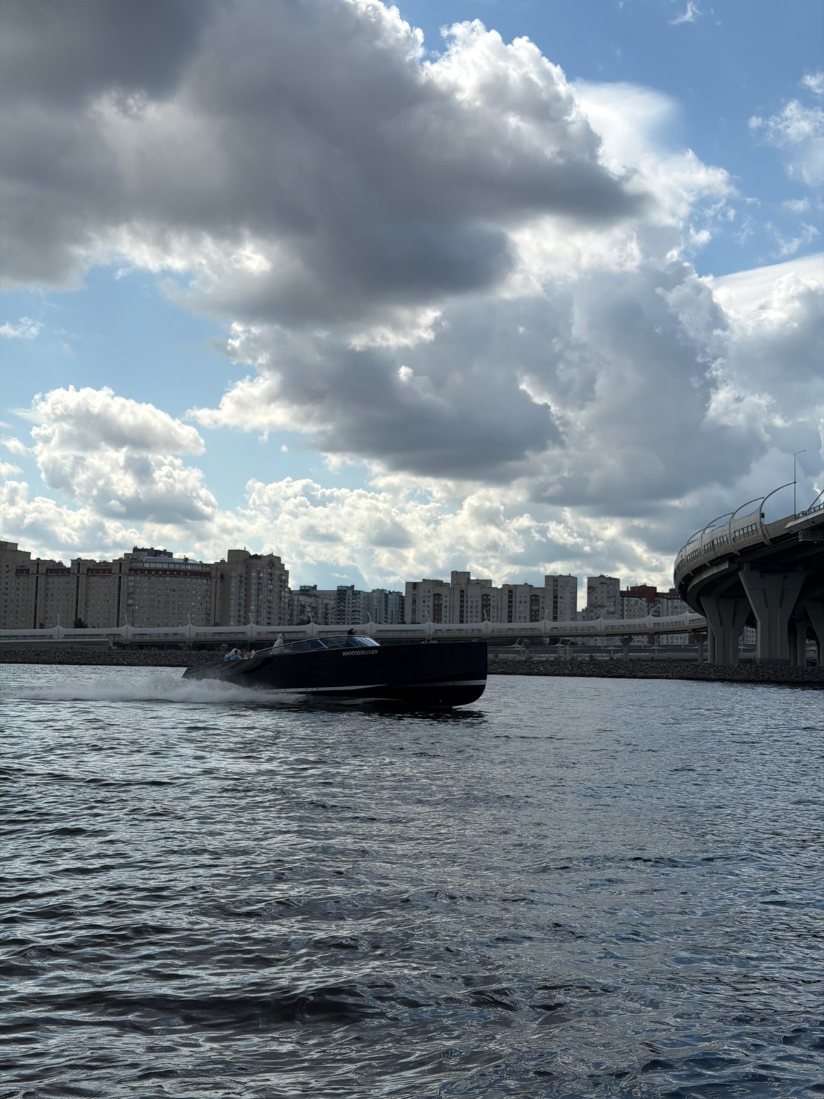 Boats on the water near Lakhta Center, Saint Petersburg