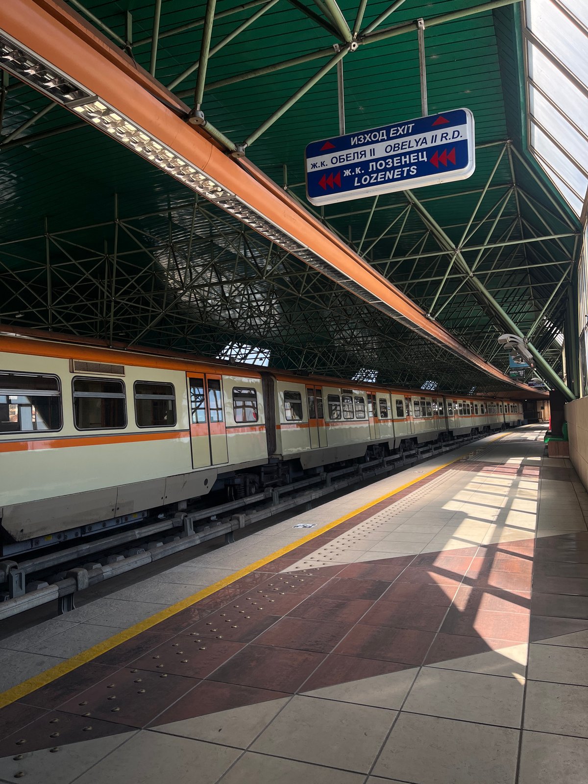 Metro train stops at Serdika station in Sofia