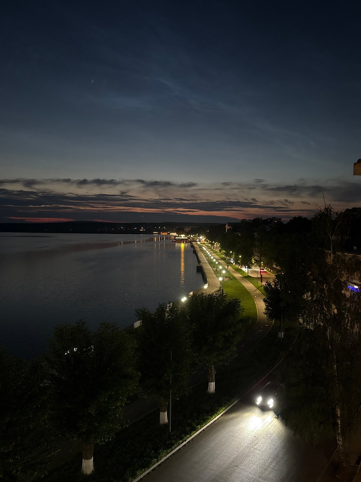Sunset evening captured along Votkinsk reservoir waterfront, Russia