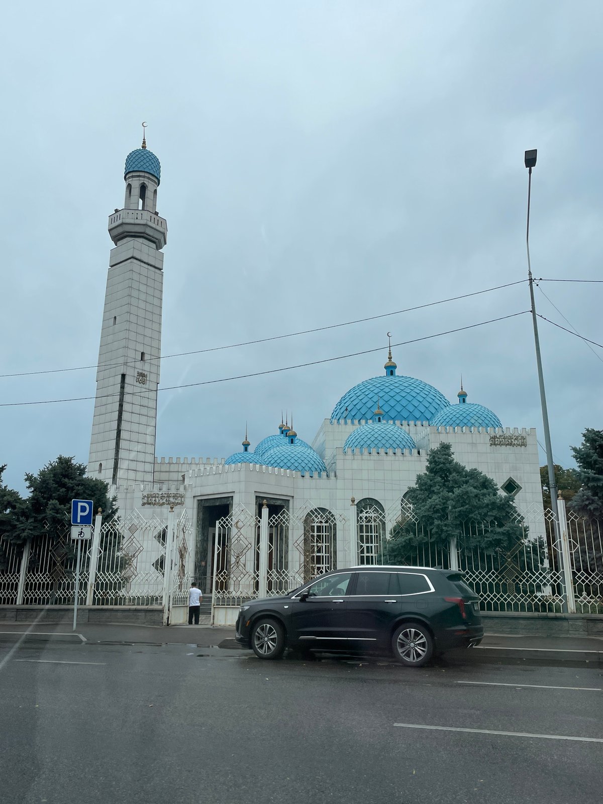 Rainy morning traffic near Nur-Astana Mosque, Almaty