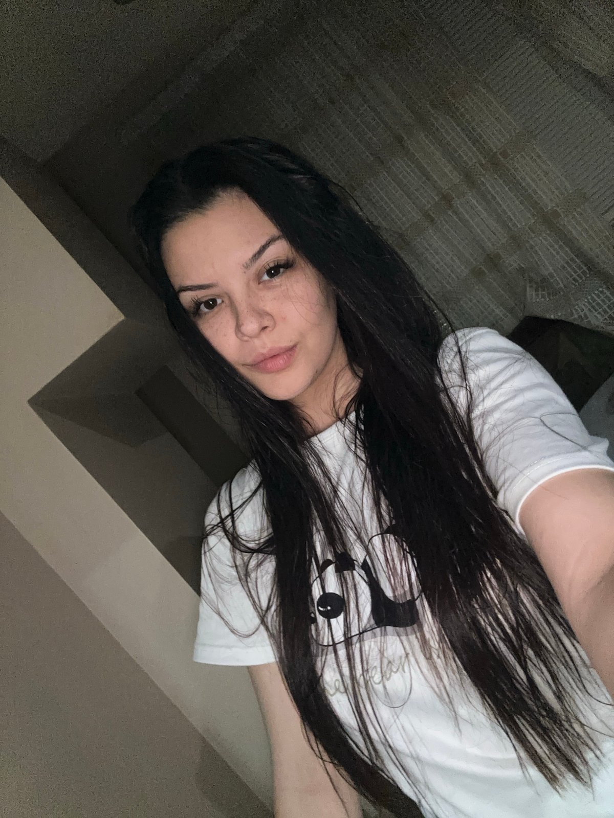 Woman takes playful selfies in Sliven, Bulgaria