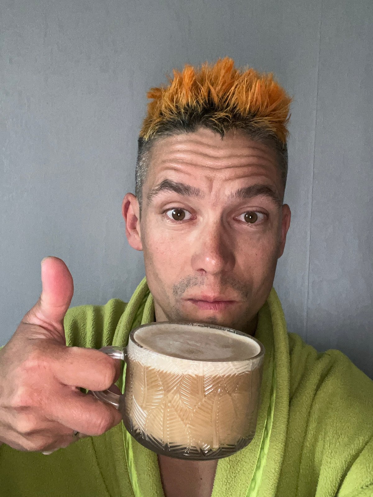 Casual selfies in Chaikovsky, bold fits and a warm drink