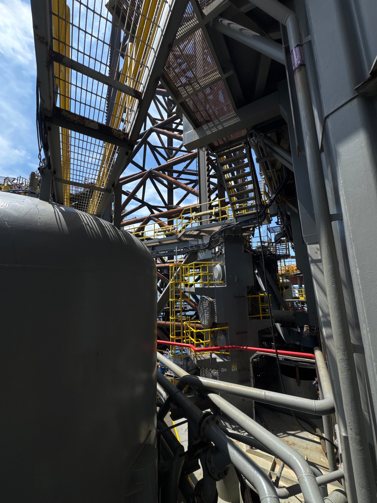 Close-up look around an offshore oil platform off Italy