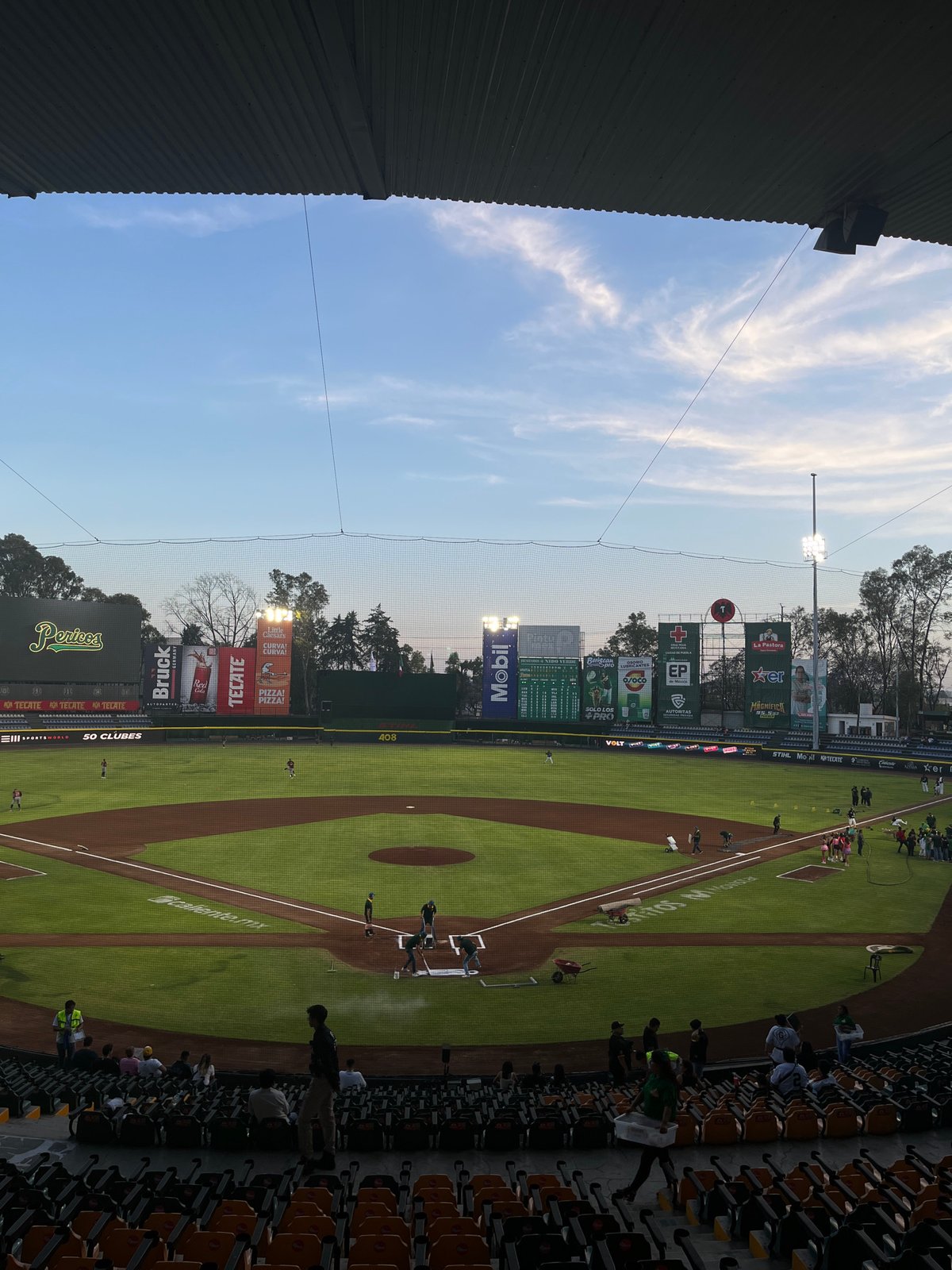 Baseball stadium view captured from upper stands in Puebla