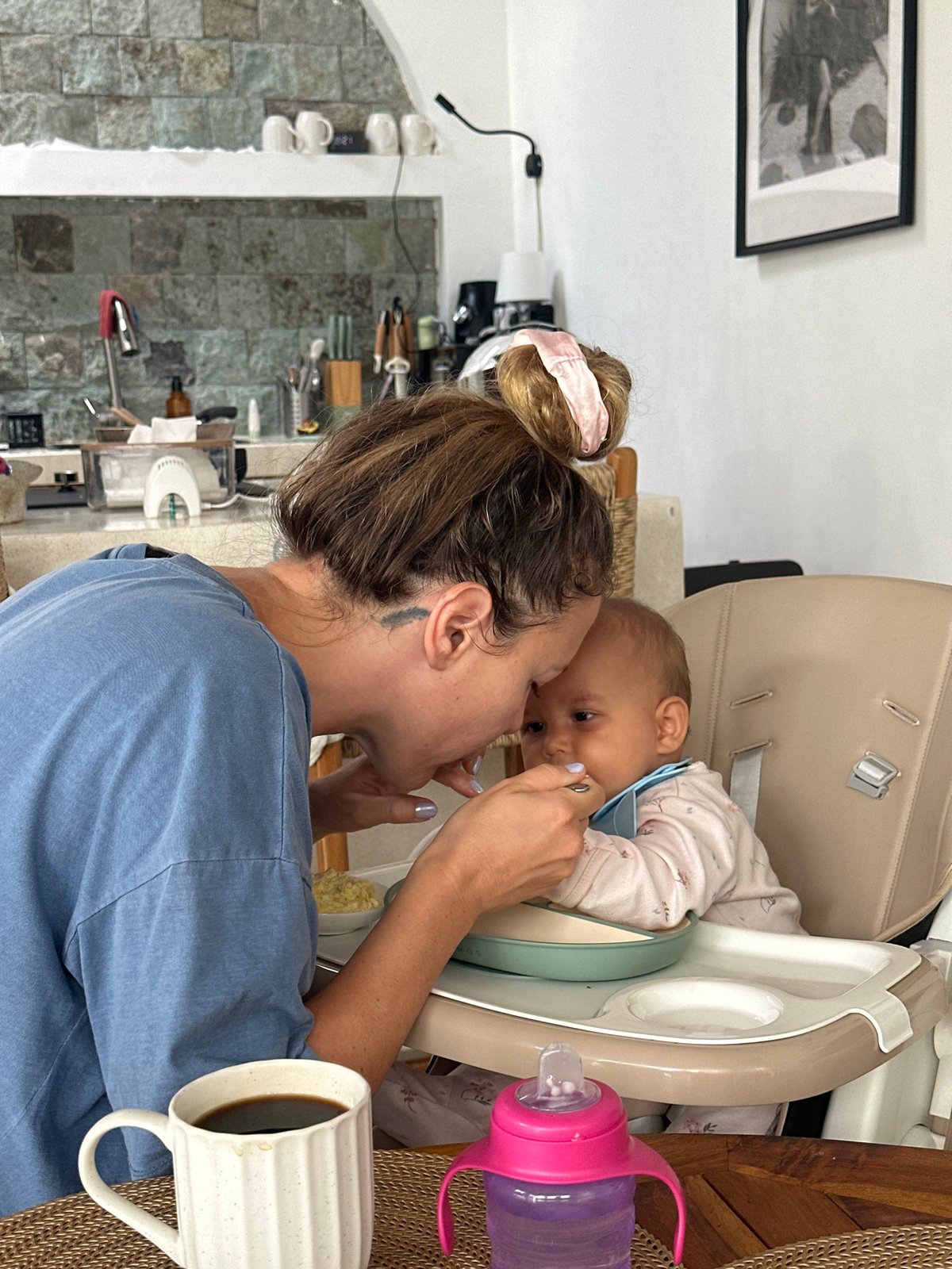 Mealtime with a baby in a Mengwi home