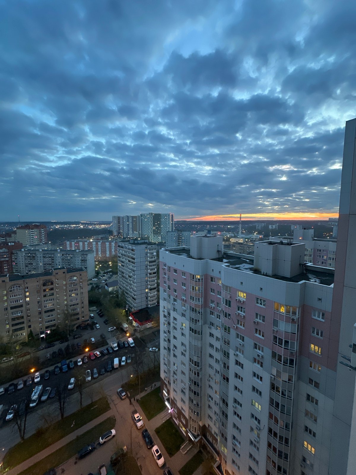 Dusk view captured of Moscow residential building, May 2026
