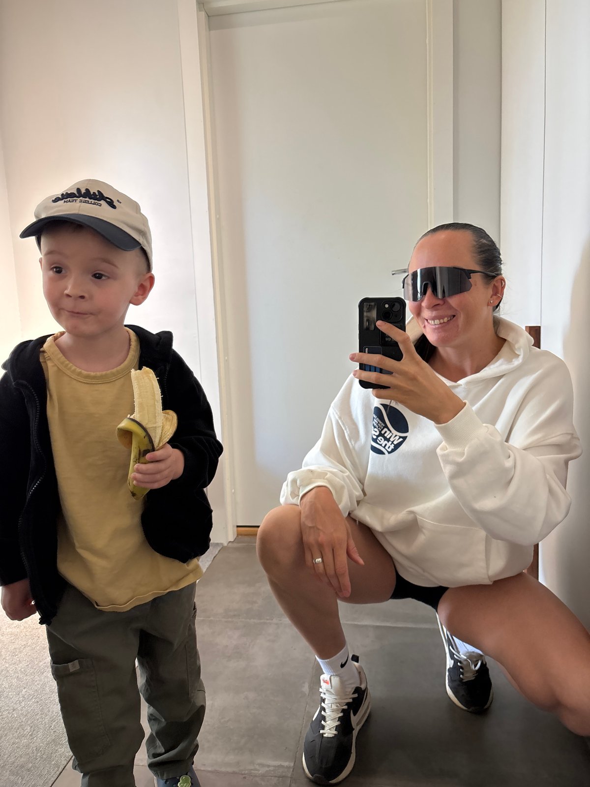 Woman takes selfies with boy in Chaikovsky, Russia