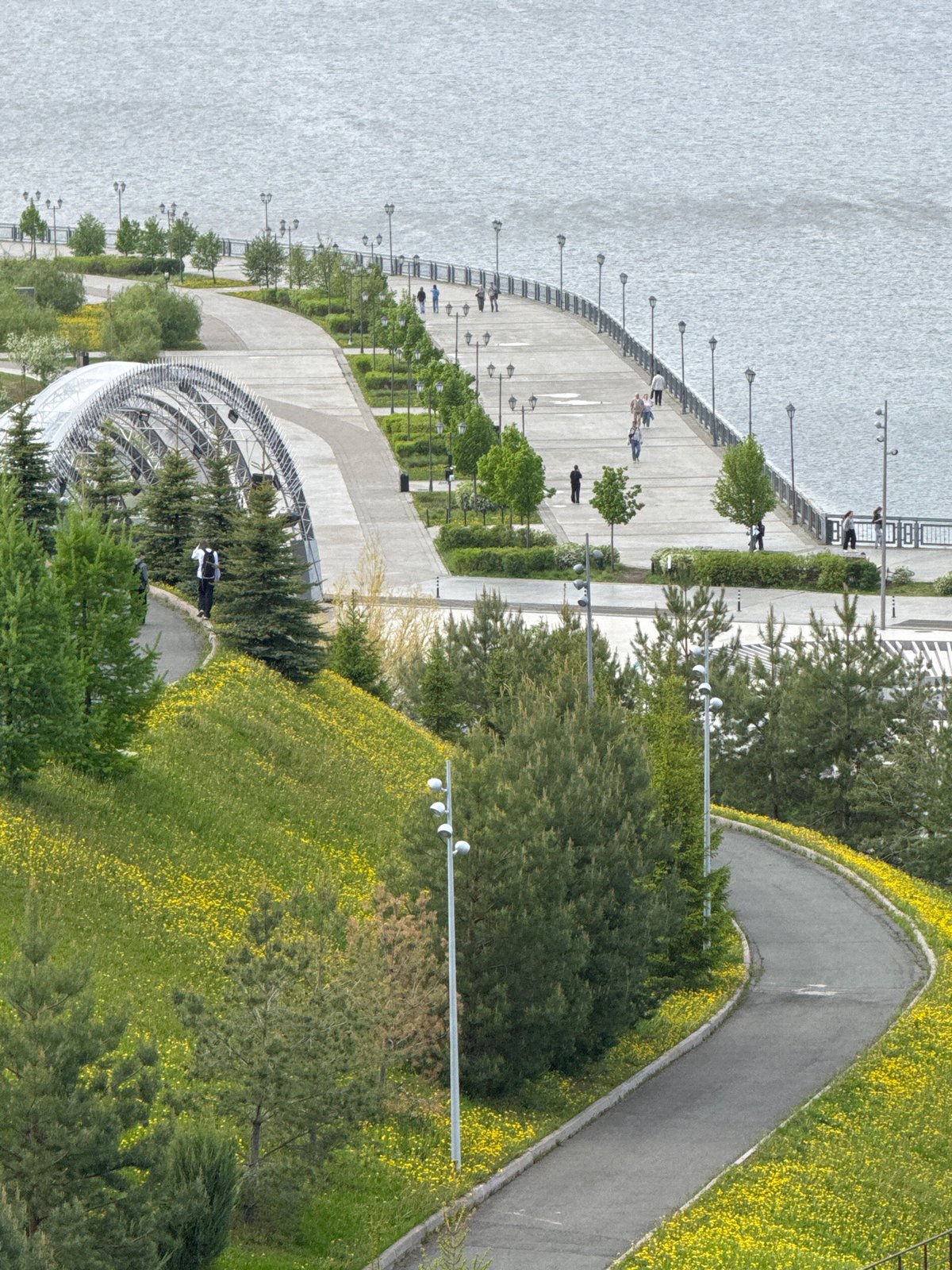 Aerial views capture Kazan waterfront promenade and playground