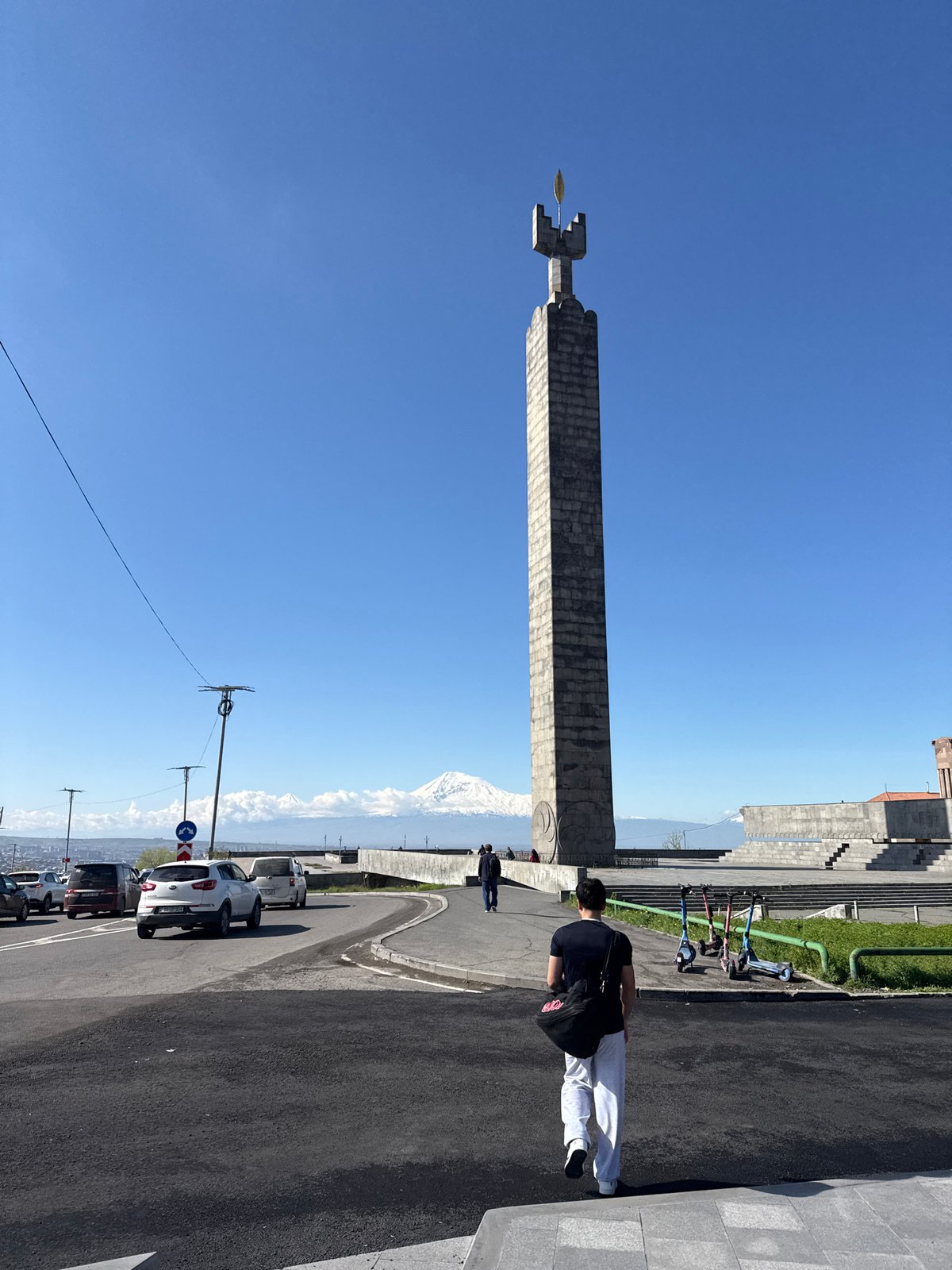 Morning tourist visit documented at Yerevan Cascade monument