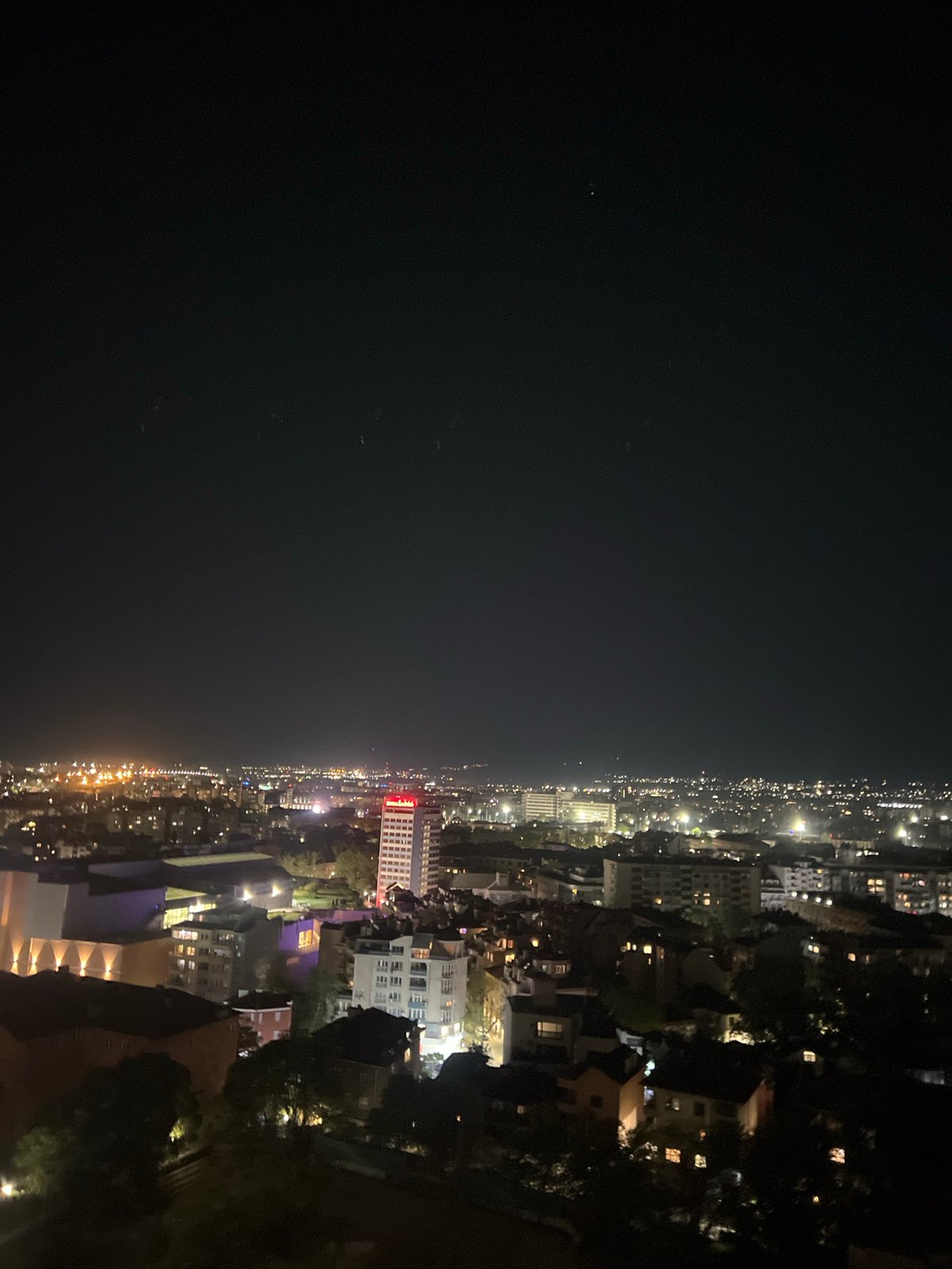 Nighttime cityscape view captured in Plovdiv, Bulgaria