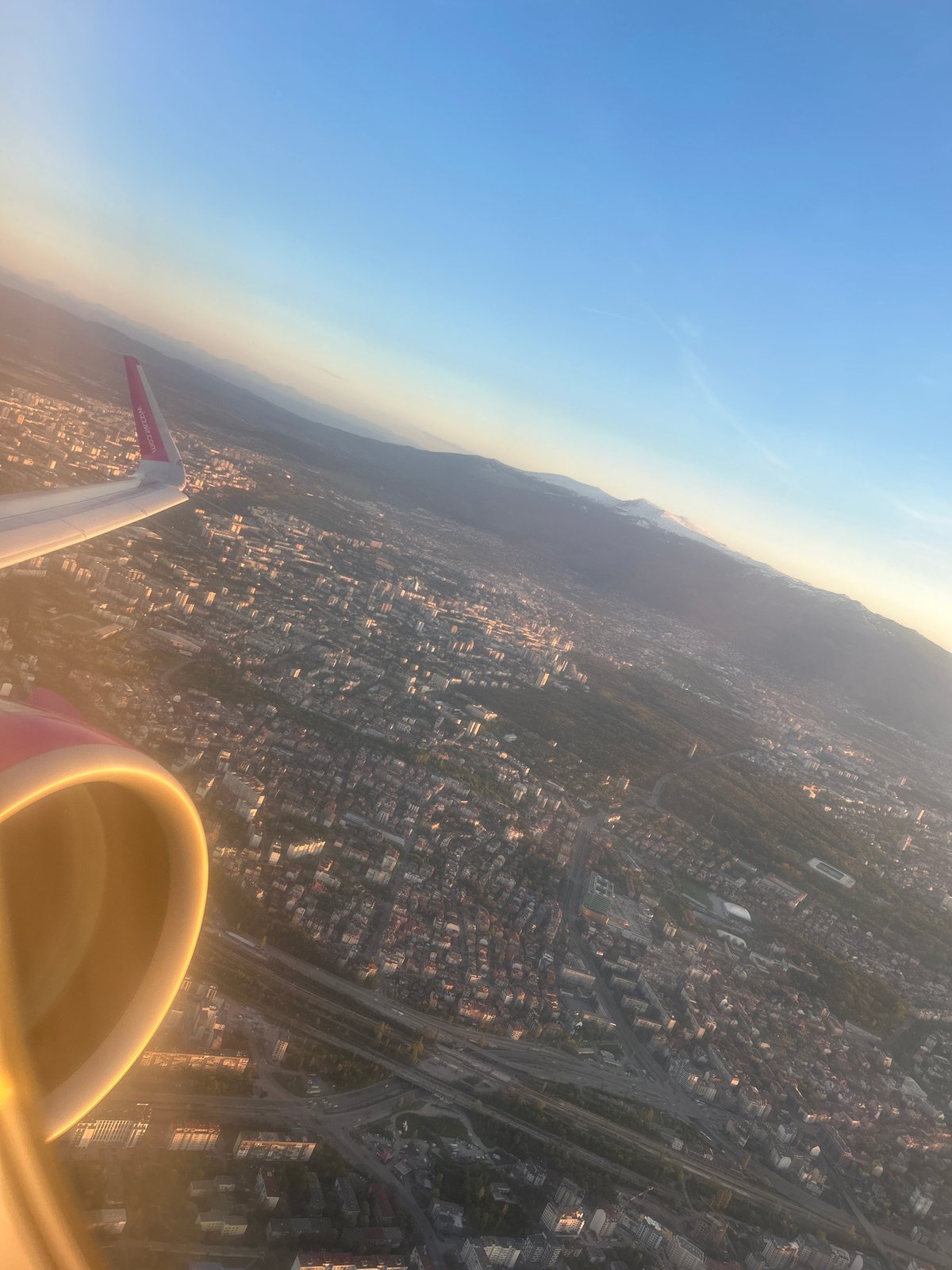 Aerial view of Sofia captured from aircraft window