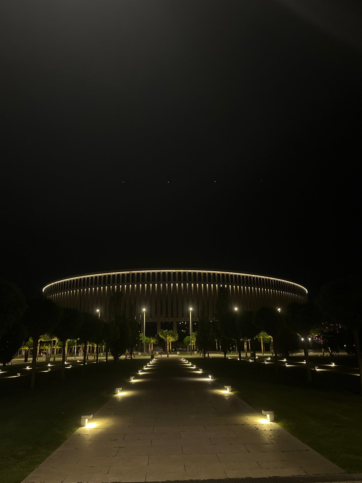 Krasnodar's Galitsky Park lit up on a summer evening