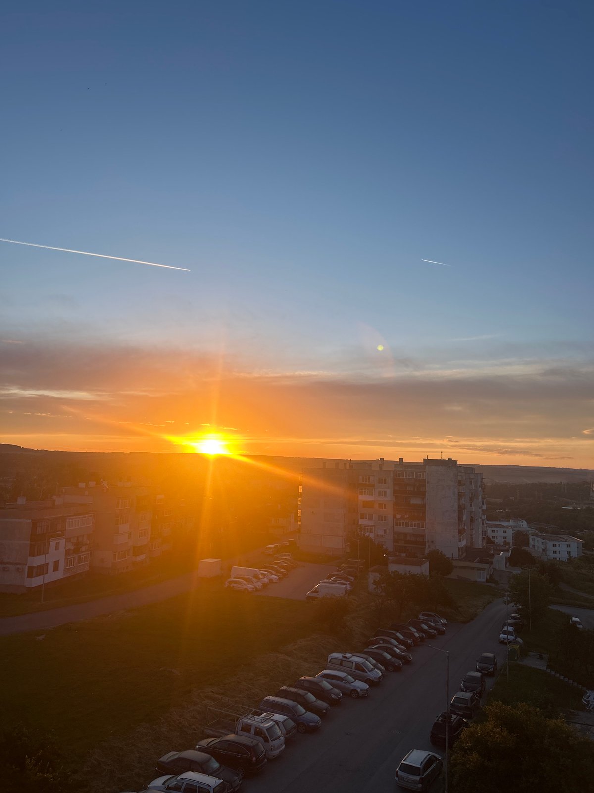 Golden sunset captured over Razgrad, Bulgaria cityscape