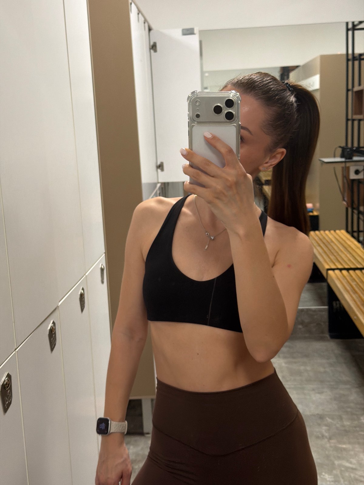 Woman takes selfies in Varna locker room