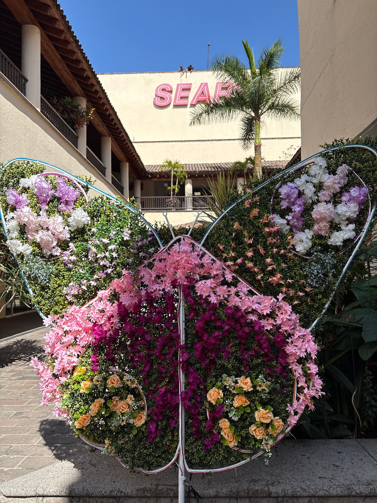 Decorative displays spotted across Cuernavaca including floral butterfly, axolotl sculpture