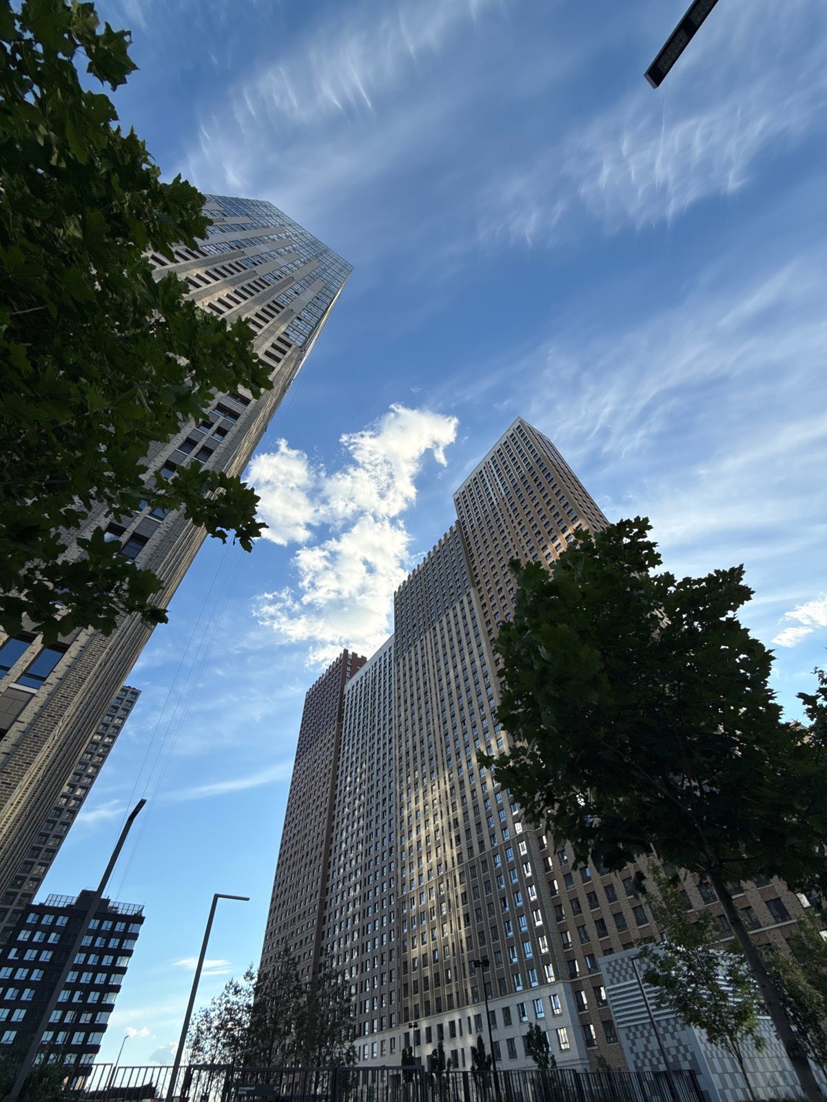 Sunny afternoon in a Moscow park, high-rises in view