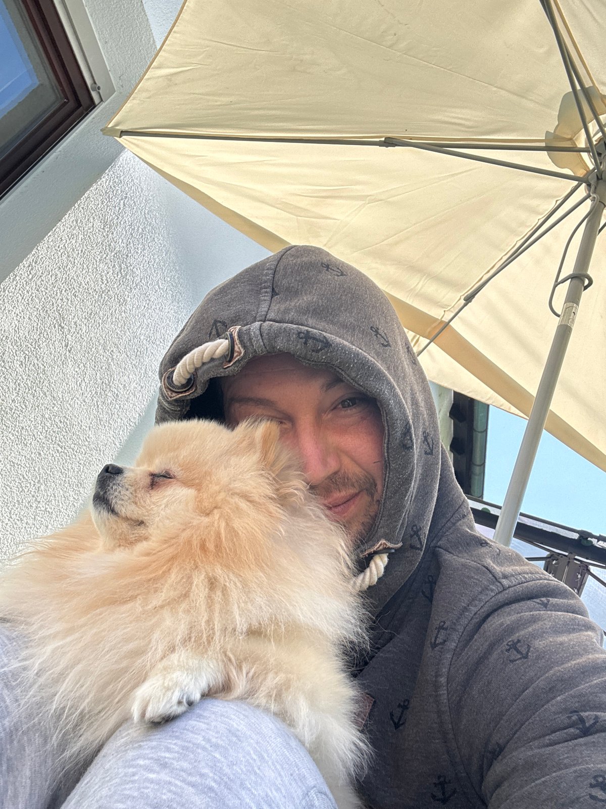 Person and dog enjoy casual outdoor time in Germany