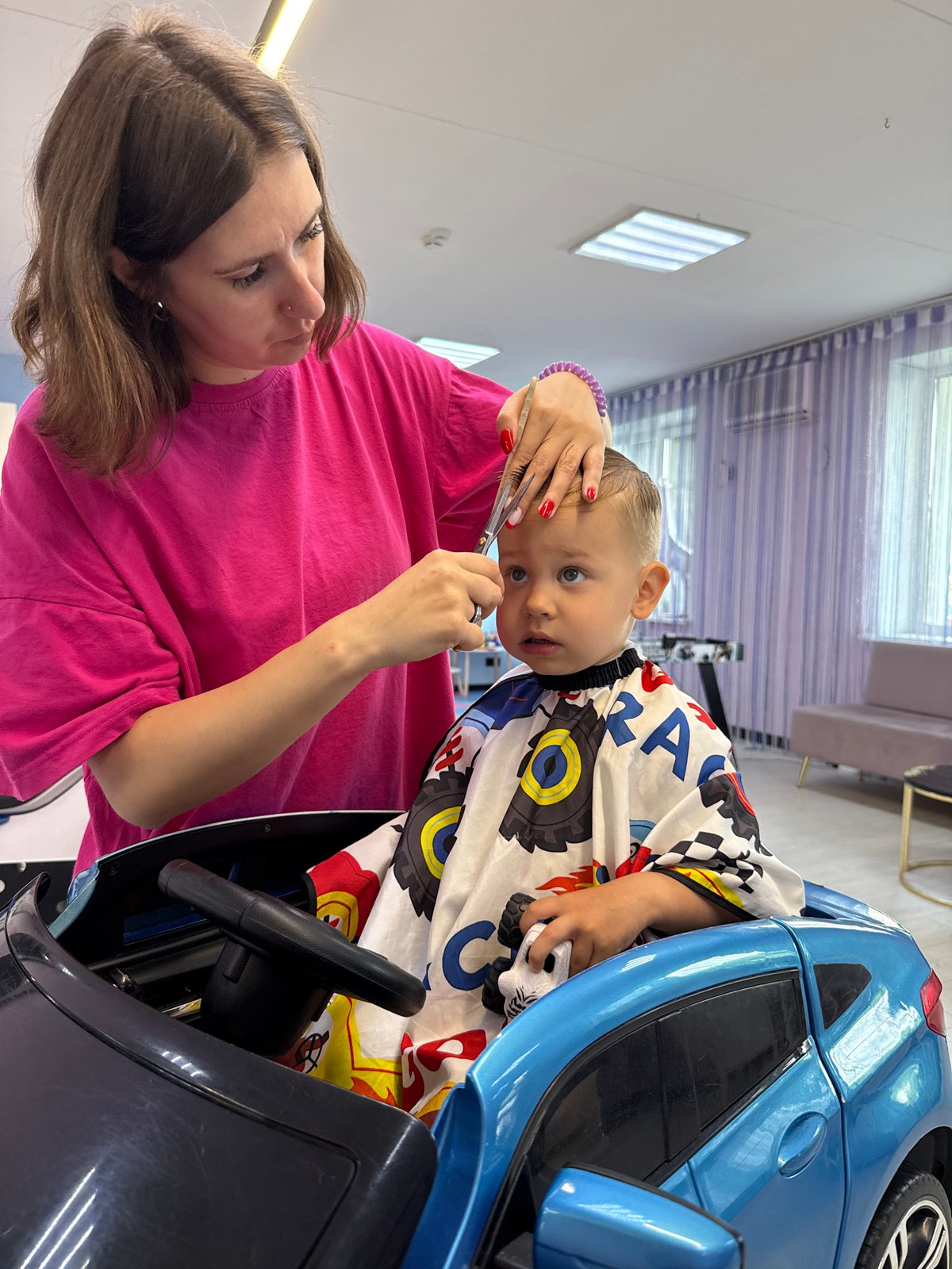 Haircut day at a kids' salon in Rusanovo, Russia