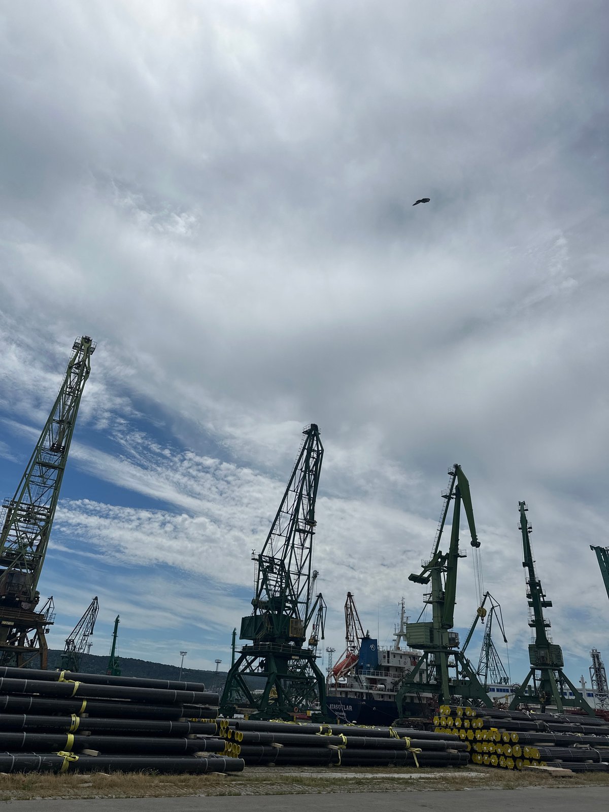 Morning at an Eastern European working port and waterfront