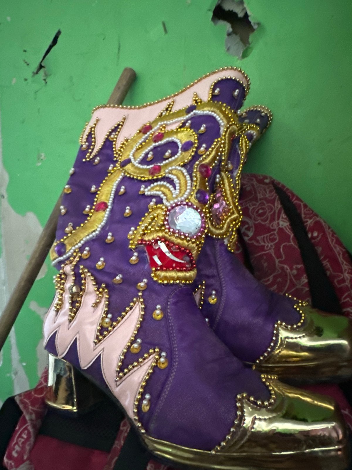 Ornate beaded boots spotted in Arica, Chile room