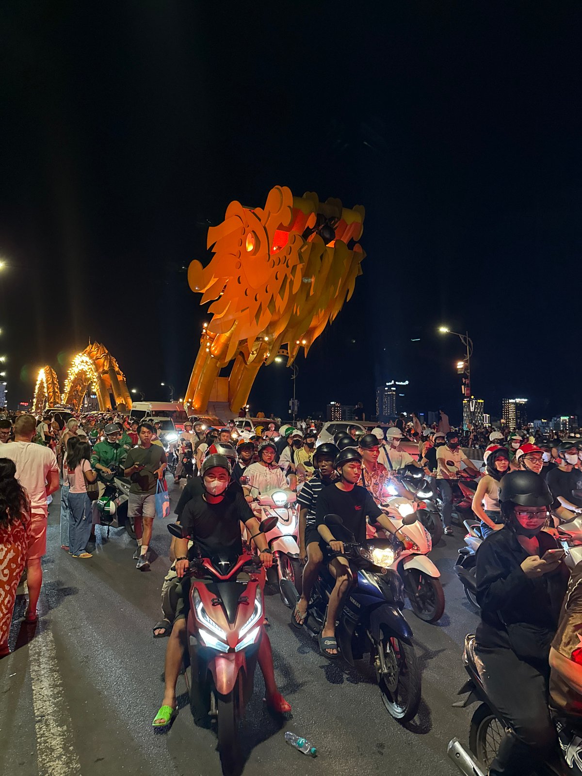 Crowds Gather for Dragon Bridge Fire Show in Da Nang