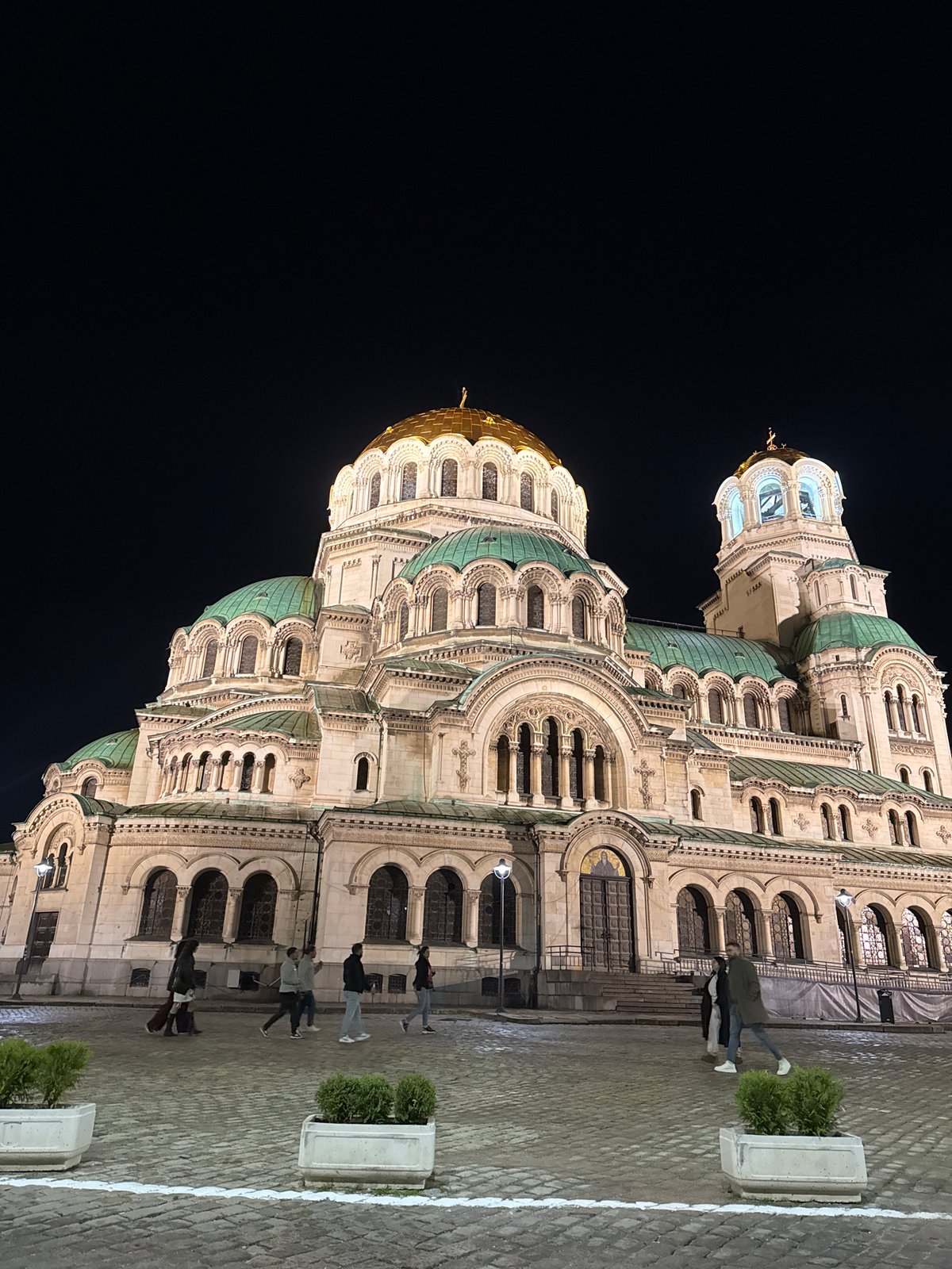 Alexander Nevsky Cathedral illuminated at night in Sofia