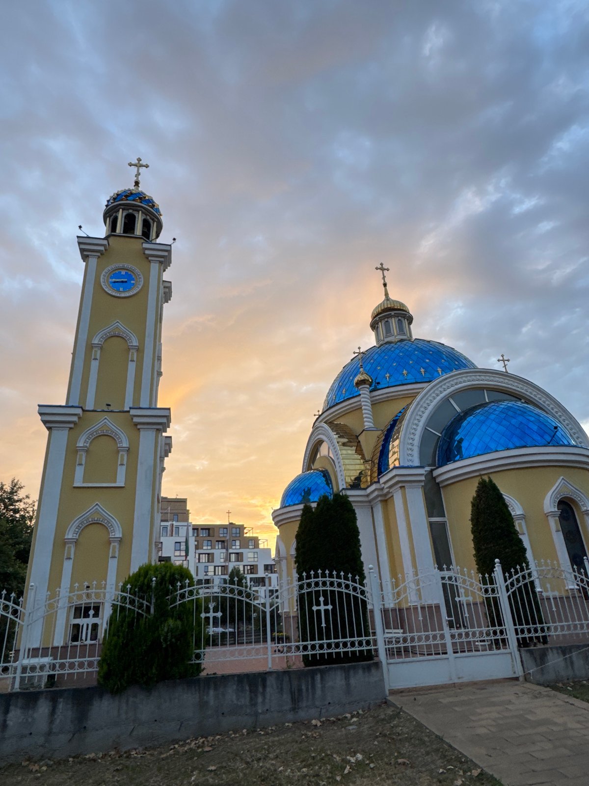 Plovdiv Orthodox church at golden hour into nightfall
