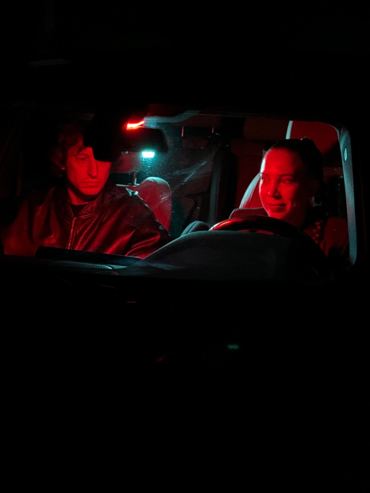 Two people spotted in illuminated vehicle in Moscow