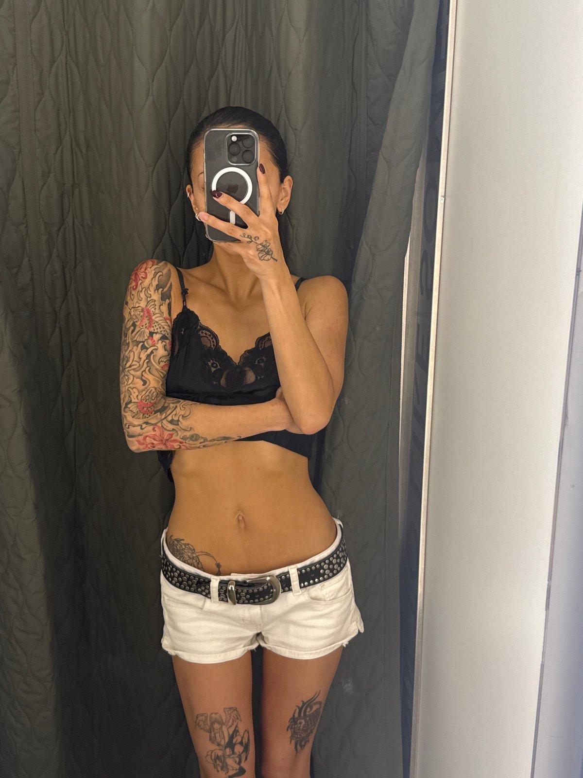 Quick selfie session across a London changing room and couch