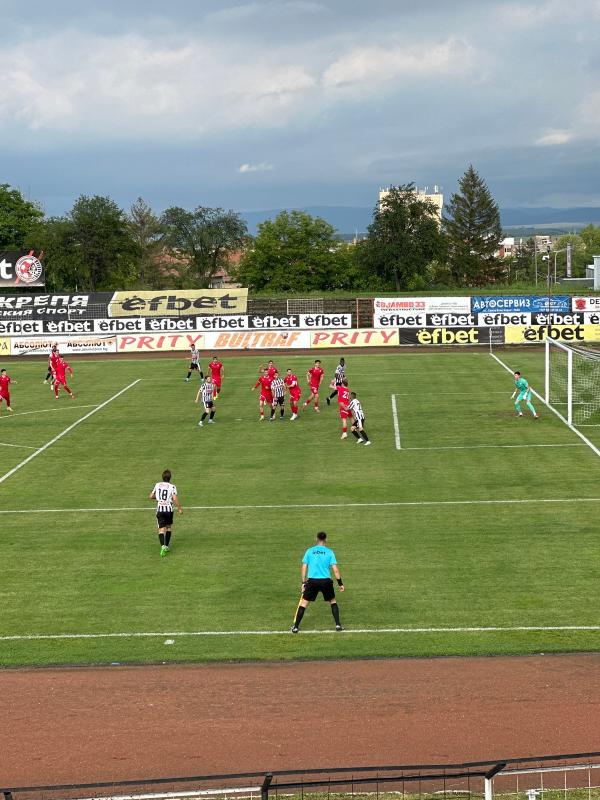 Soccer match underway in Gorna Oryahovitsa, Bulgaria Saturday afternoon
