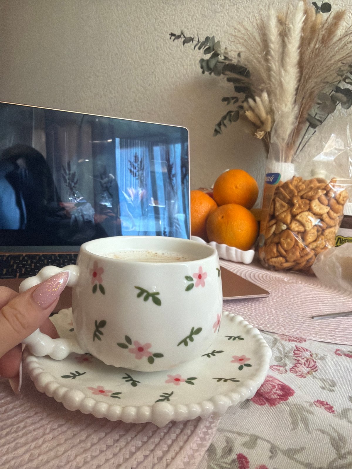 Morning coffee and laptop work session in Saint Petersburg