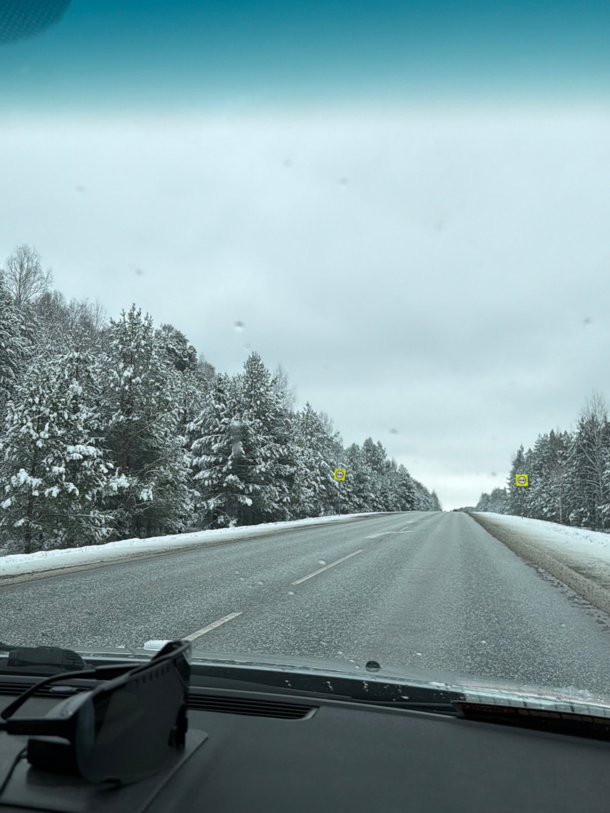 Motorist documents snowy forest drive in Chaikovsky, Russia
