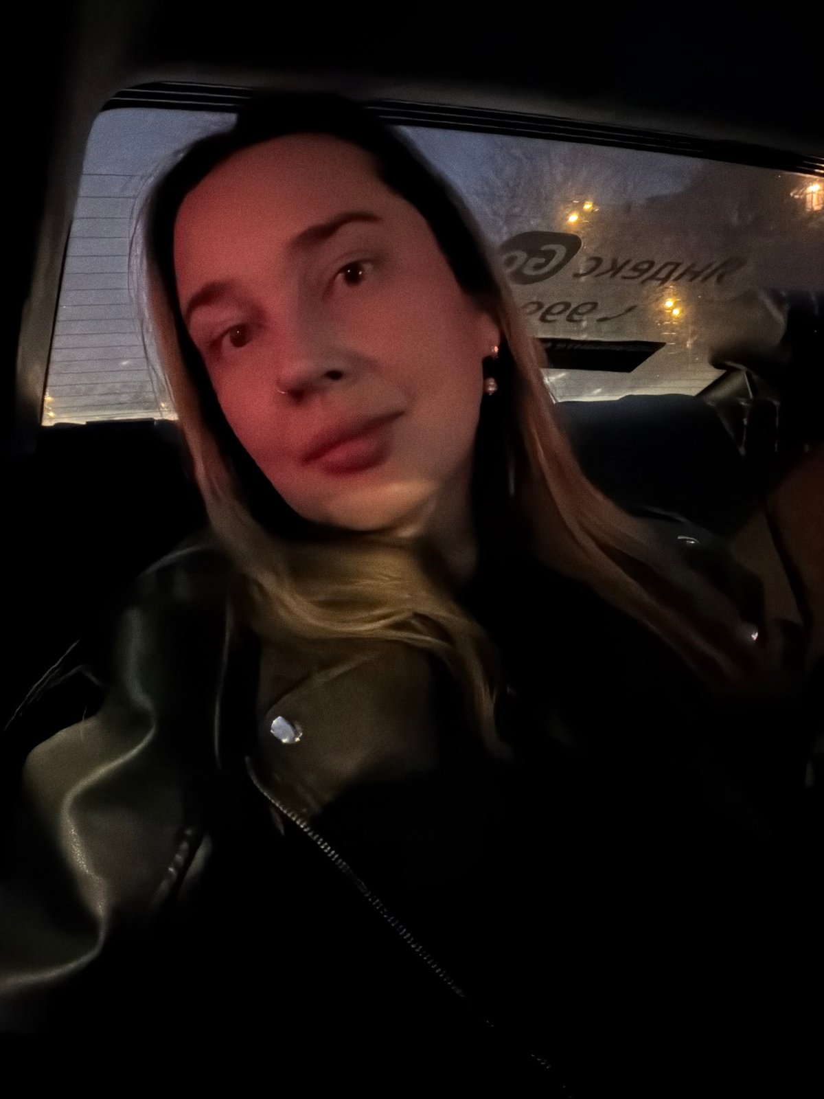 Woman in leather jacket photographed in Moscow vehicle