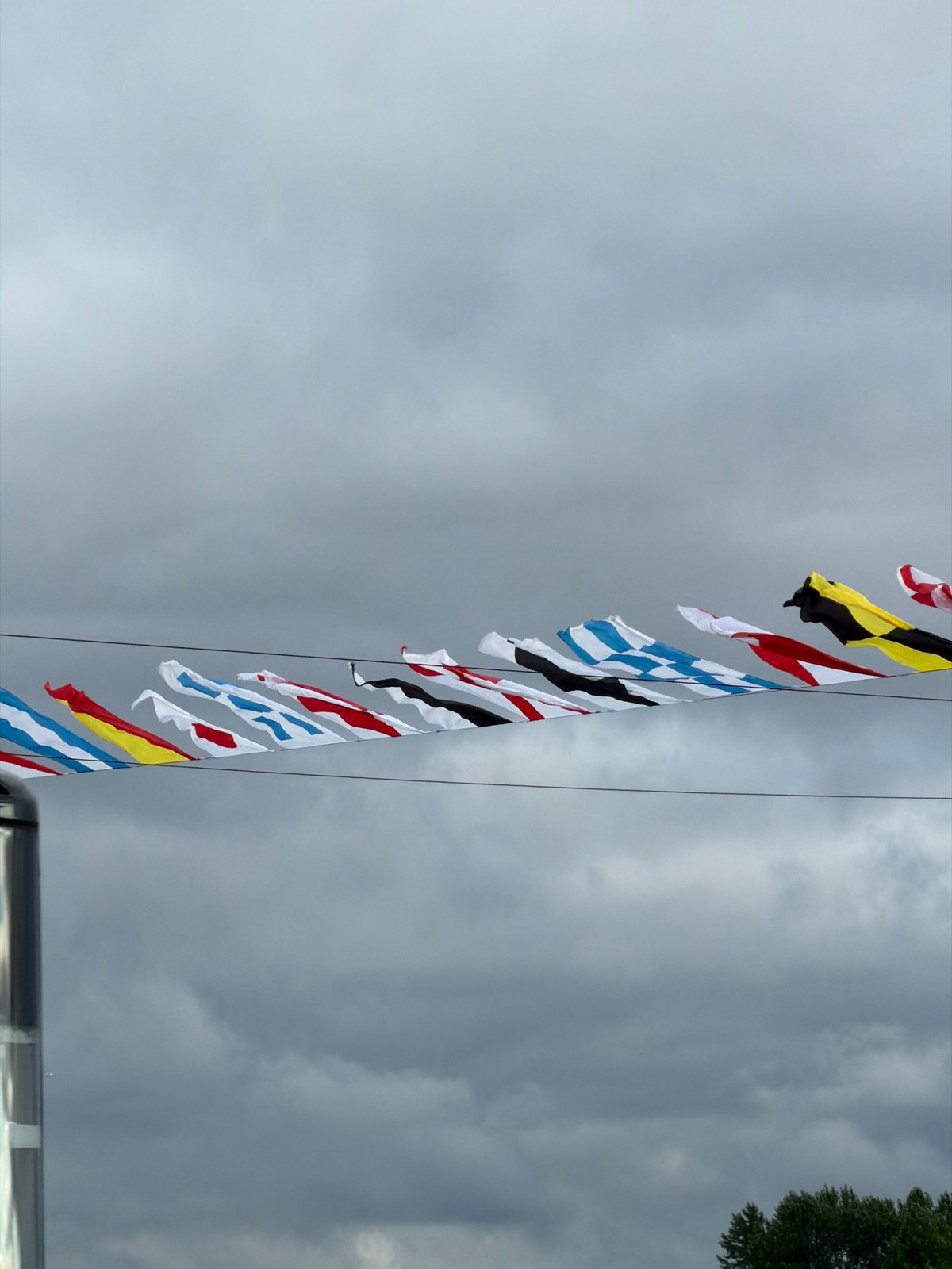 Nautical flags and a passenger boat on Saint Petersburg's waterfront