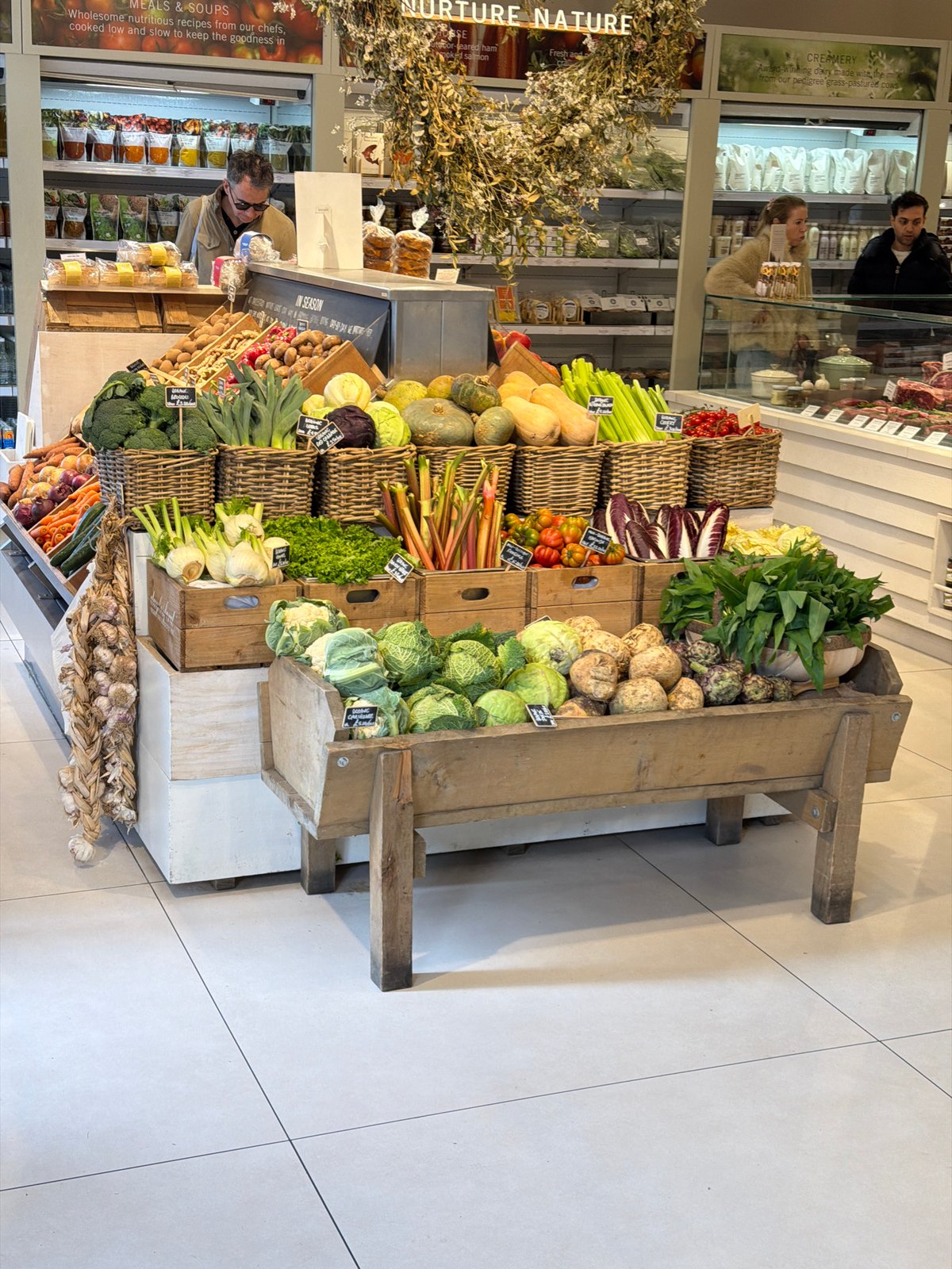 Produce display documented at London grocery store or market