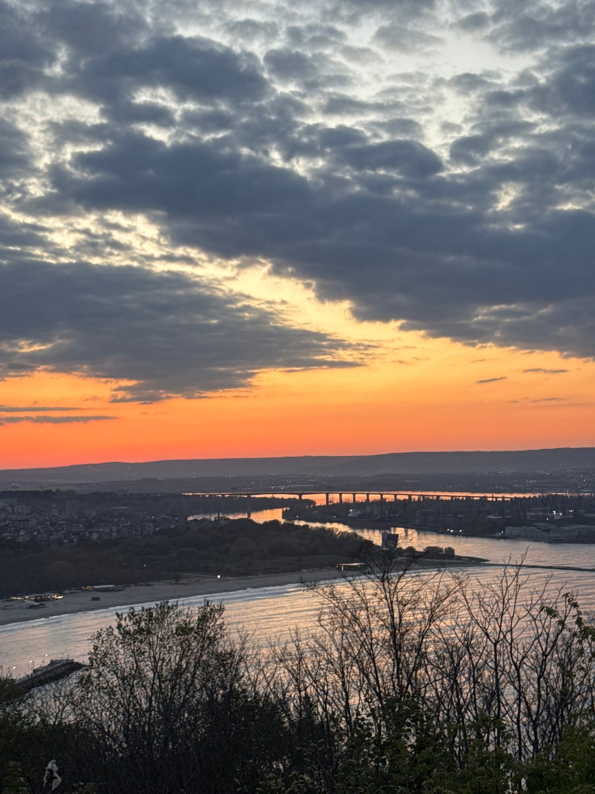 Dramatic sunset captured over Varna, Bulgaria coastal landscape
