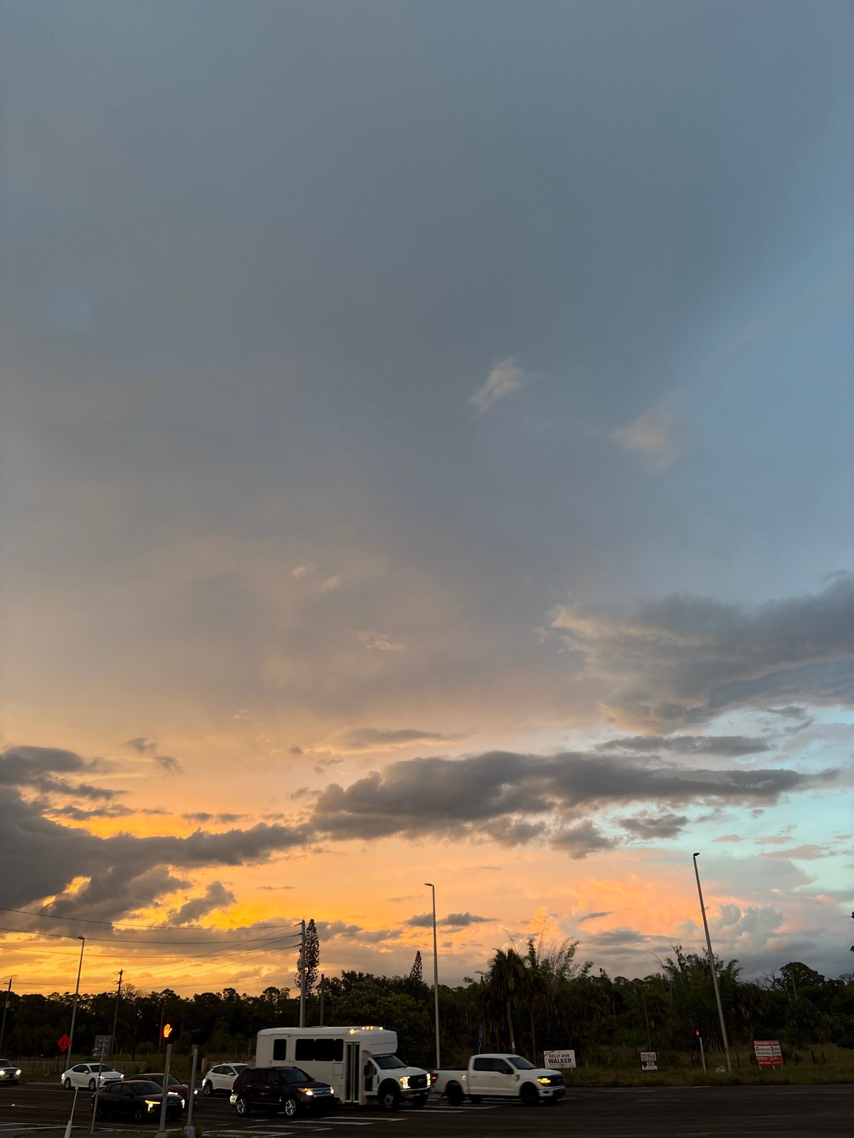 Sunset sky over Venice, Florida, seen from the road