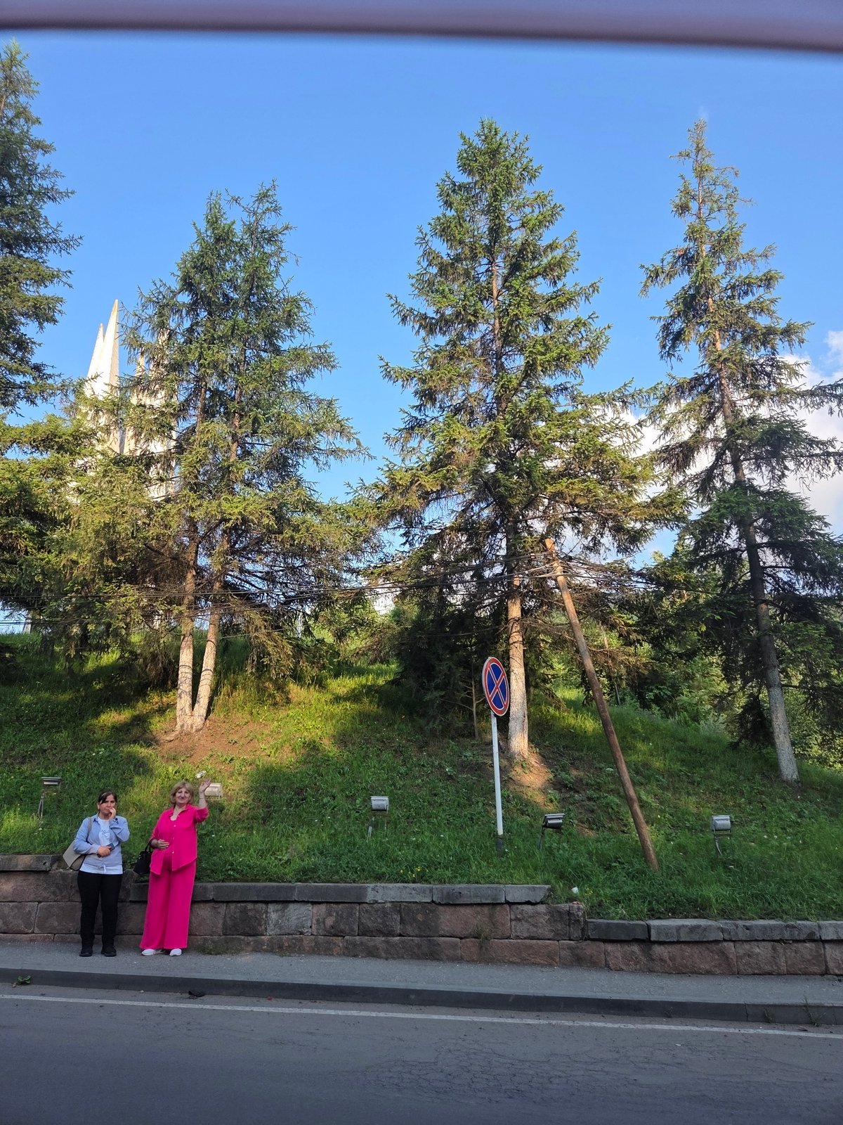 Sidewalk moment by a stone wall in Dilijan, Armenia